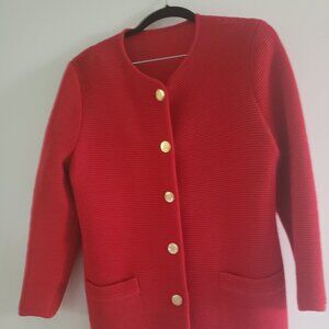 Vintage red knit cardigan with gold buttons